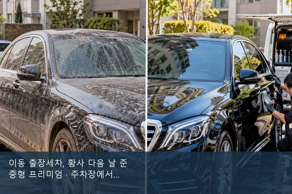 이동 출장세차, 황사 다음 날 준중형 프리미엄 · 주차장에서 부른 날